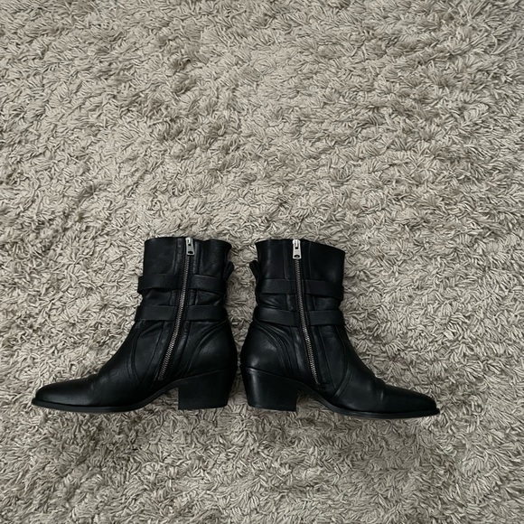 SOLD Allsaints Harriet Dual Buckle Leather Black Ankle Boots Size 39 - Picture 3 of 6